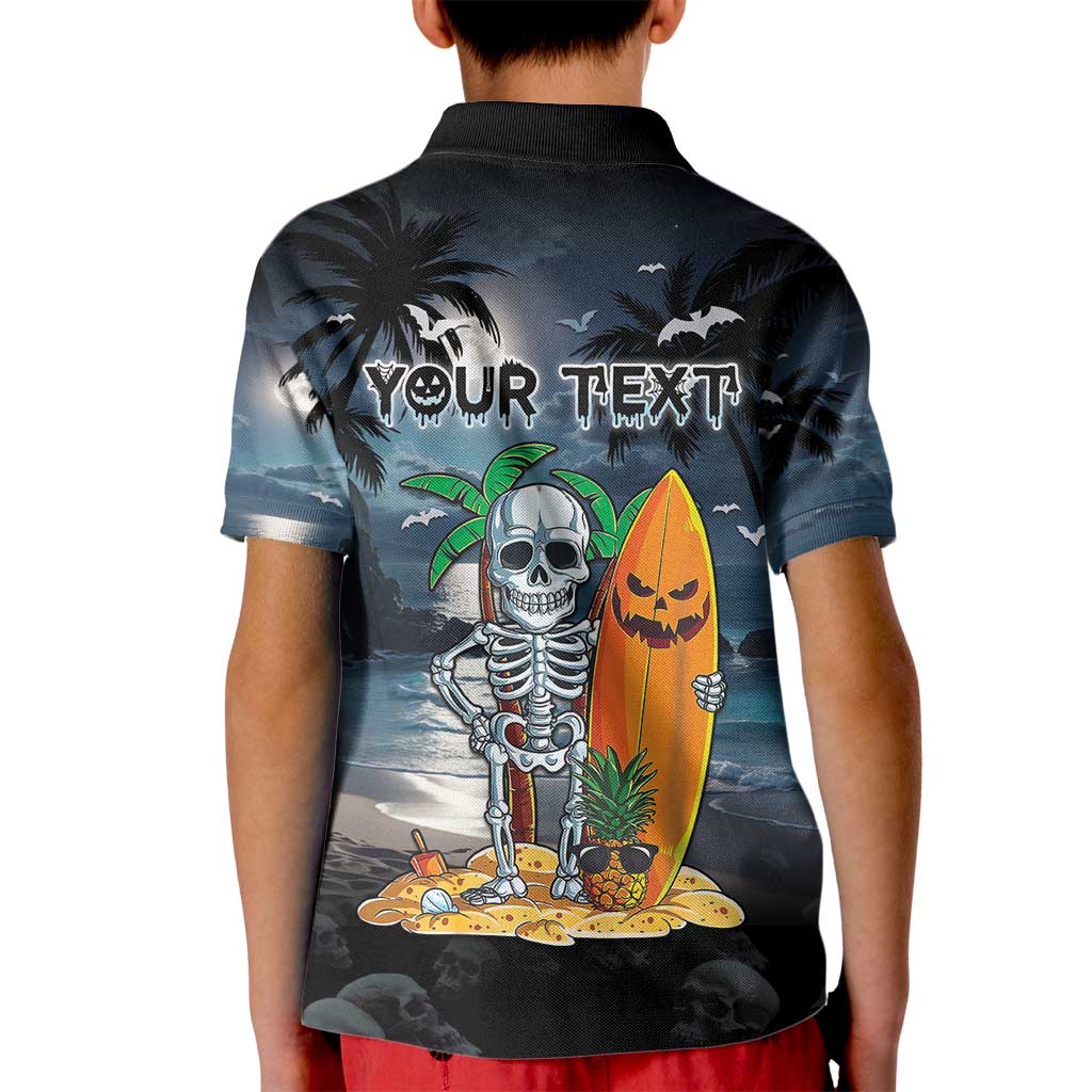 Personalised Hawaii Halloween Kid Polo Shirt Hallowaiian Skeleton Surf