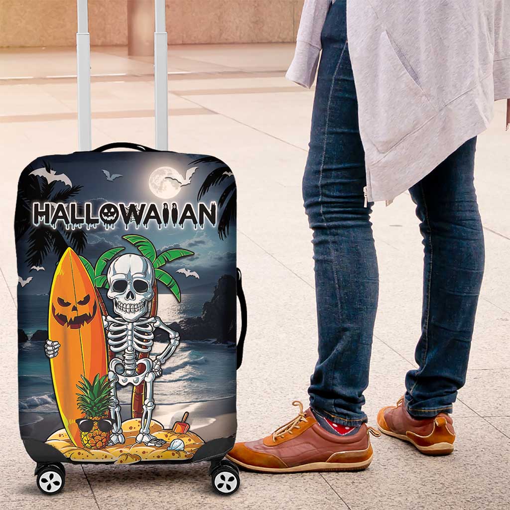 Hawaii Halloween Luggage Cover Hallowaiian Skeleton Surf LT05 Black - Polynesian Pride