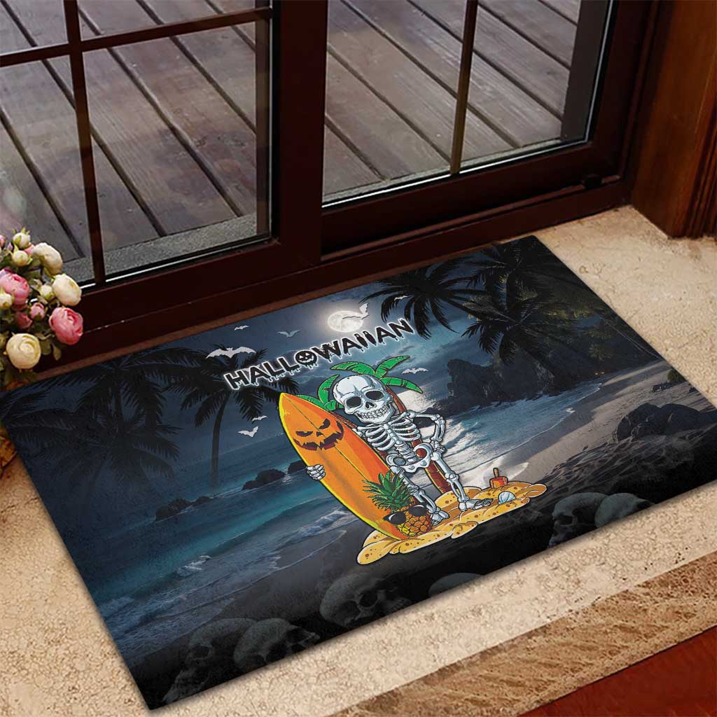 Hawaii Halloween Rubber Doormat Hallowaiian Skeleton Surf