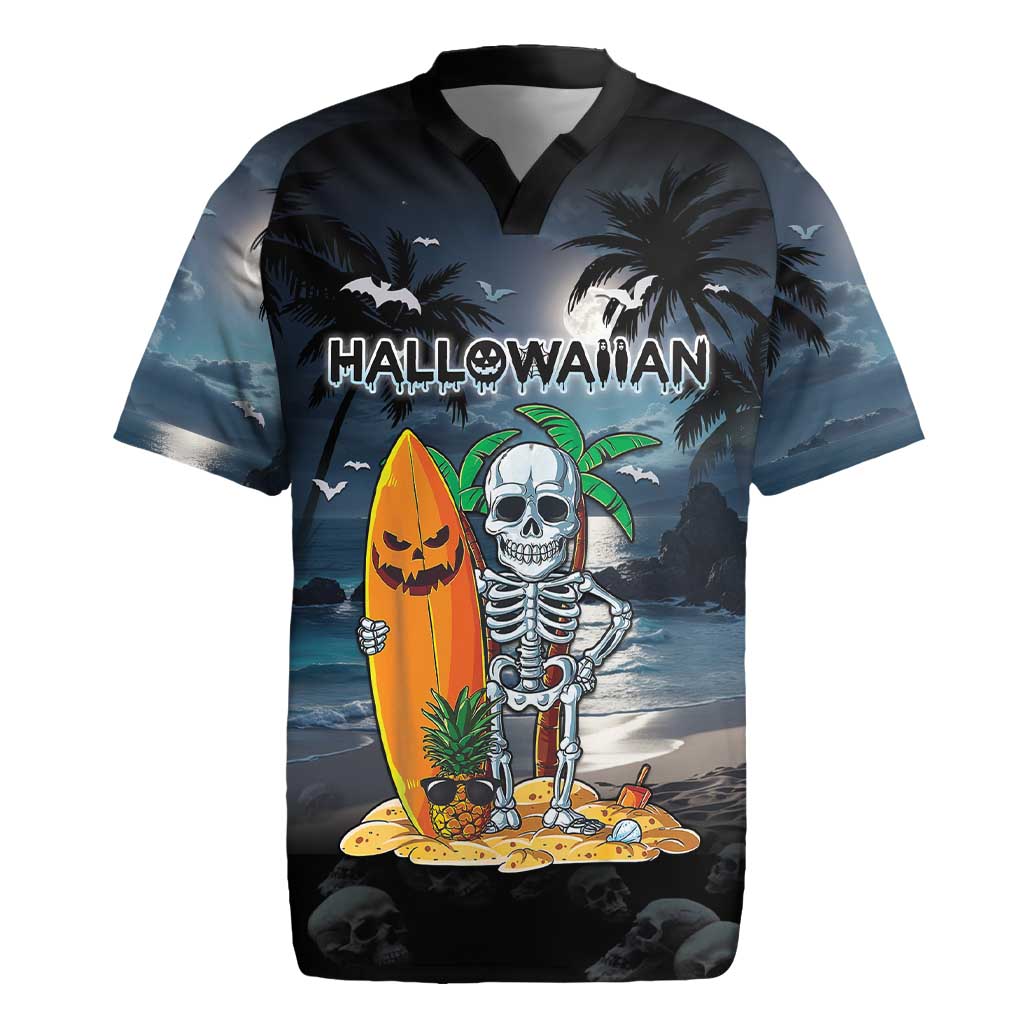 Personalised Hawaii Halloween Rugby Jersey Hallowaiian Skeleton Surf LT05 Black - Polynesian Pride