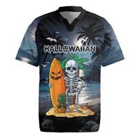 Personalised Hawaii Halloween Rugby Jersey Hallowaiian Skeleton Surf LT05 Black - Polynesian Pride