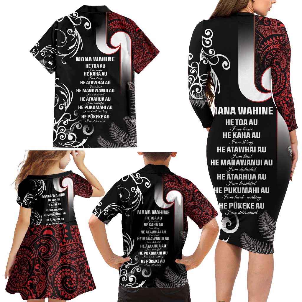 New Zealand Aotearoa Mana Wahine Family Matching Long Sleeve Bodycon Dress and Hawaiian Shirt LT05 - Polynesian Pride