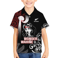 New Zealand Aotearoa Mana Wahine Family Matching Off The Shoulder Long Sleeve Dress and Hawaiian Shirt LT05 Son's Shirt Black - Polynesian Pride