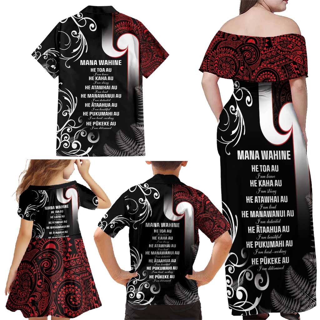 New Zealand Aotearoa Mana Wahine Family Matching Off Shoulder Maxi Dress and Hawaiian Shirt LT05 - Polynesian Pride