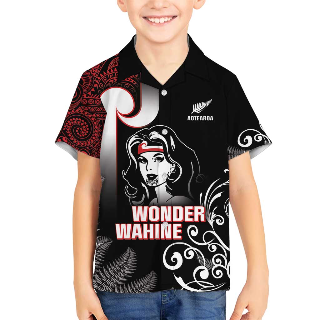 New Zealand Aotearoa Mana Wahine Family Matching Off Shoulder Maxi Dress and Hawaiian Shirt LT05 Son's Shirt Black - Polynesian Pride