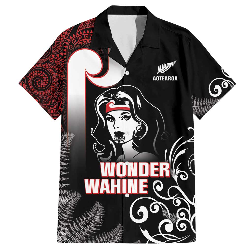 New Zealand Aotearoa Mana Wahine Family Matching Off Shoulder Short Dress and Hawaiian Shirt LT05 Dad's Shirt - Short Sleeve Black - Polynesian Pride