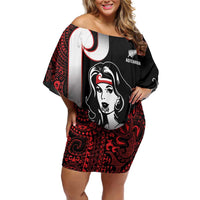 New Zealand Aotearoa Mana Wahine Family Matching Off Shoulder Short Dress and Hawaiian Shirt LT05 Mom's Dress Black - Polynesian Pride
