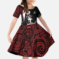 New Zealand Aotearoa Mana Wahine Family Matching Summer Maxi Dress and Hawaiian Shirt LT05 Daughter's Dress Black - Polynesian Pride