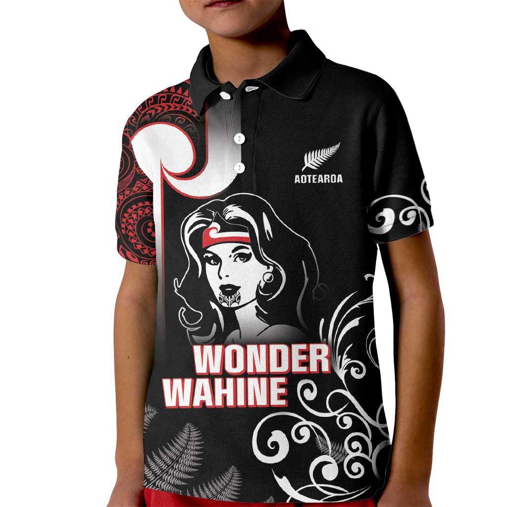 New Zealand Aotearoa Mana Wahine Kid Polo Shirt LT05 Kid Black - Polynesian Pride