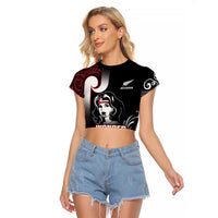 New Zealand Aotearoa Mana Wahine Raglan Cropped T Shirt LT05 Female Black - Polynesian Pride