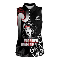New Zealand Aotearoa Mana Wahine Women Sleeveless Polo Shirt LT05 Female Black - Polynesian Pride
