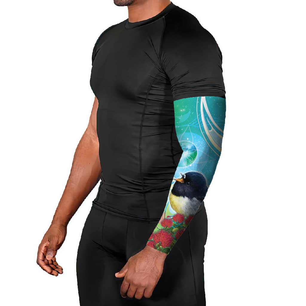 New Zealand Tomtit Arm Sleeves Maori Koru With Pohutukawa Galaxy Style - Polynesian Pride