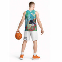 New Zealand Tomtit Basketball Jersey Maori Koru With Pohutukawa Galaxy Style LT05 - Polynesian Pride