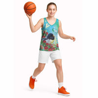 New Zealand Tomtit Basketball Jersey Maori Koru With Pohutukawa Galaxy Style LT05 - Polynesian Pride