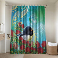New Zealand Tomtit Bathroom Set Maori Koru With Pohutukawa Galaxy Style LT05 Shower Curtain Only Aqua - Polynesian Pride