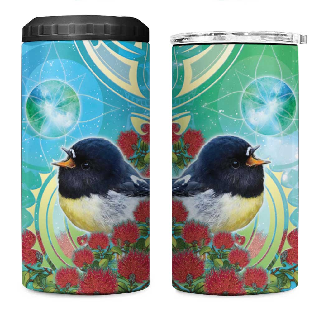New Zealand Tomtit 4 in 1 Can Cooler Tumbler Maori Koru With Pohutukawa Galaxy Style LT05 One Size: 16 oz Aqua - Polynesian Pride
