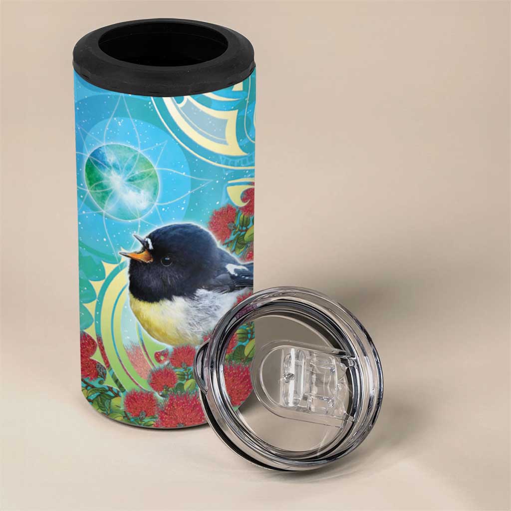 New Zealand Tomtit 4 in 1 Can Cooler Tumbler Maori Koru With Pohutukawa Galaxy Style LT05 - Polynesian Pride