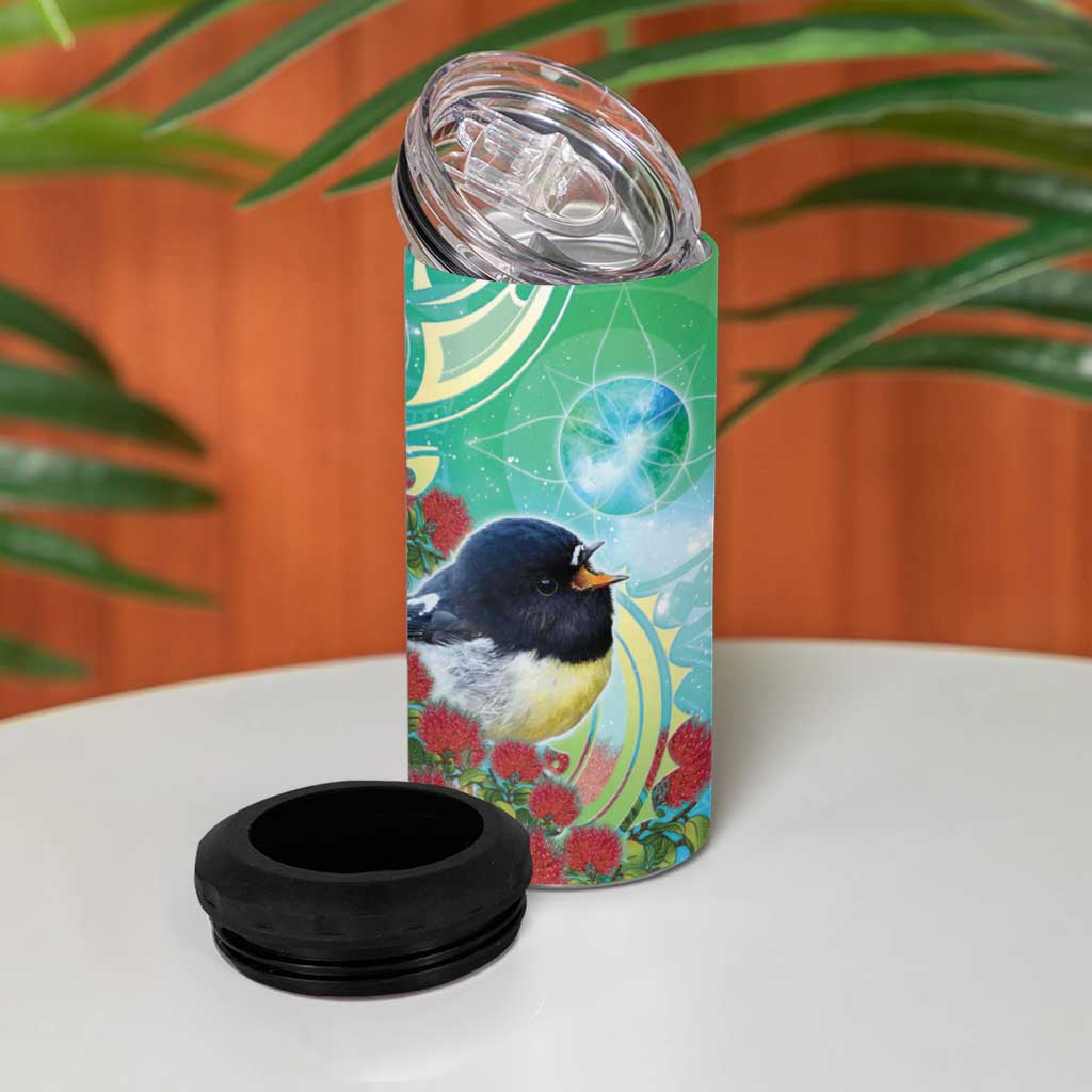New Zealand Tomtit 4 in 1 Can Cooler Tumbler Maori Koru With Pohutukawa Galaxy Style LT05 - Polynesian Pride