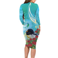 New Zealand Tomtit Family Matching Long Sleeve Bodycon Dress and Hawaiian Shirt Maori Koru With Pohutukawa Galaxy Style LT05 - Polynesian Pride