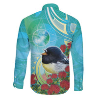 New Zealand Tomtit Family Matching Off Shoulder Short Dress and Hawaiian Shirt Maori Koru With Pohutukawa Galaxy Style LT05 - Polynesian Pride