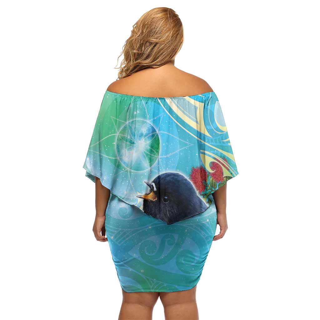 New Zealand Tomtit Family Matching Off Shoulder Short Dress and Hawaiian Shirt Maori Koru With Pohutukawa Galaxy Style LT05 - Polynesian Pride