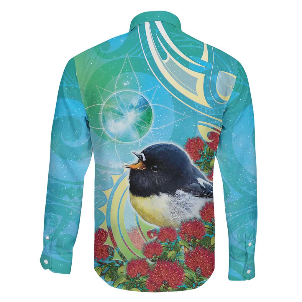 New Zealand Tomtit Family Matching Short Sleeve Bodycon Dress and Hawaiian Shirt Maori Koru With Pohutukawa Galaxy Style LT05 - Polynesian Pride
