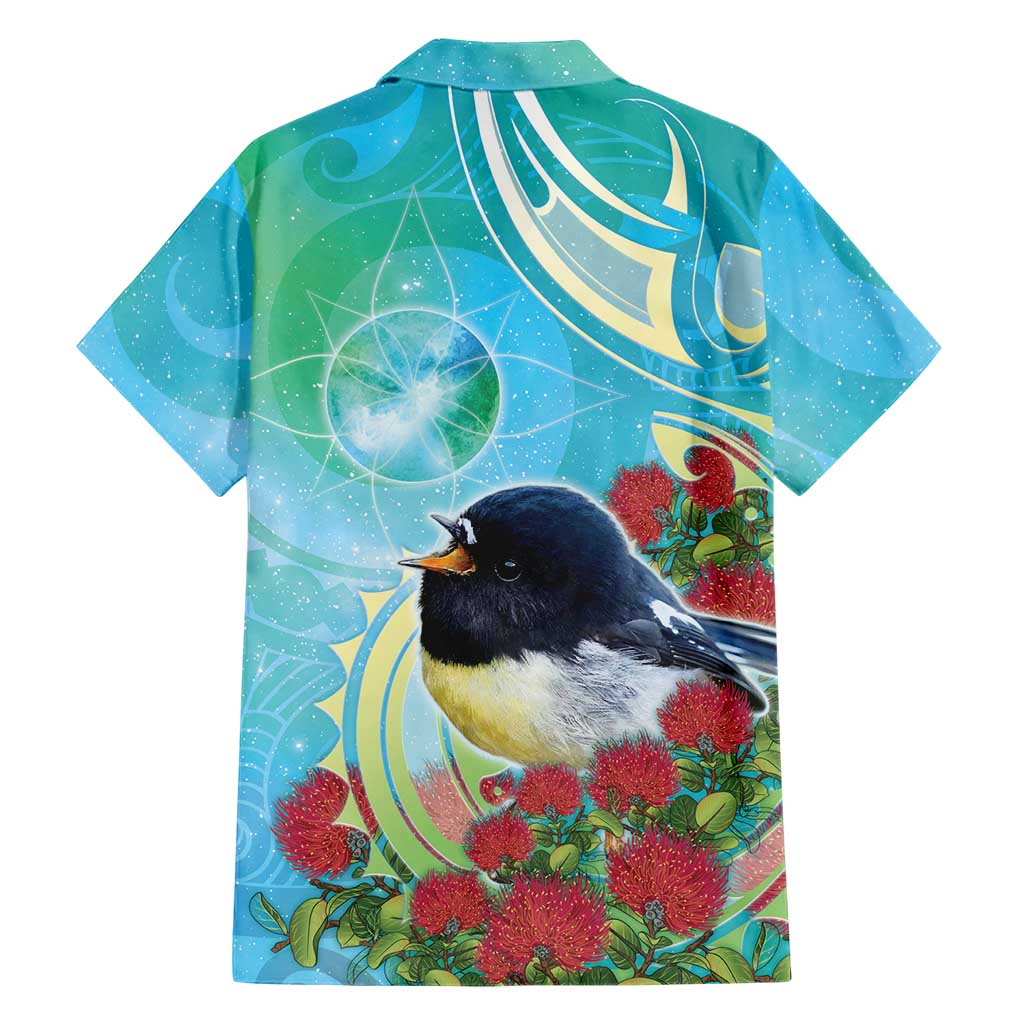 New Zealand Tomtit Family Matching Tank Maxi Dress and Hawaiian Shirt Maori Koru With Pohutukawa Galaxy Style LT05 - Polynesian Pride