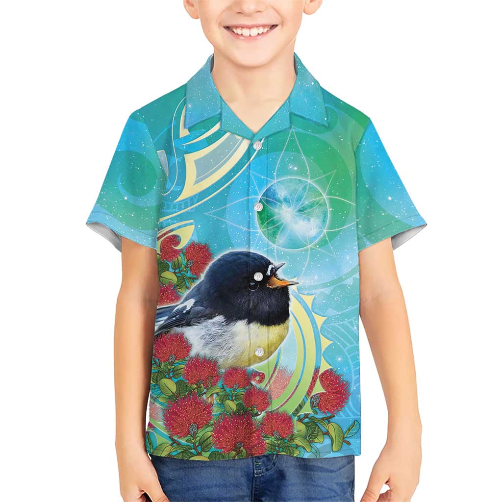 New Zealand Tomtit Hawaiian Shirt Maori Koru With Pohutukawa Galaxy Style LT05 - Polynesian Pride