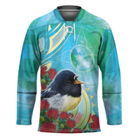 New Zealand Tomtit Hockey Jersey Maori Koru With Pohutukawa Galaxy Style LT05 Unisex Aqua - Polynesian Pride