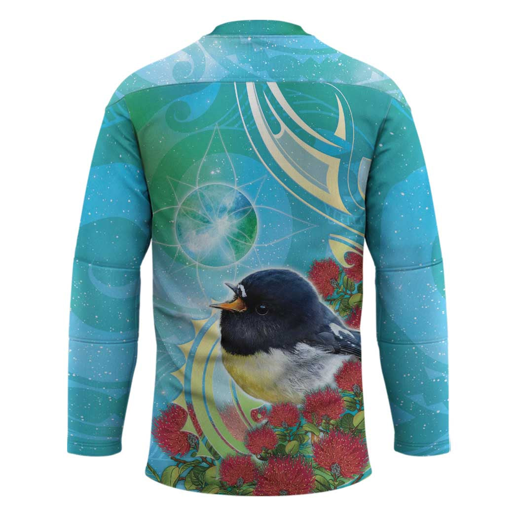 New Zealand Tomtit Hockey Jersey Maori Koru With Pohutukawa Galaxy Style LT05 - Polynesian Pride