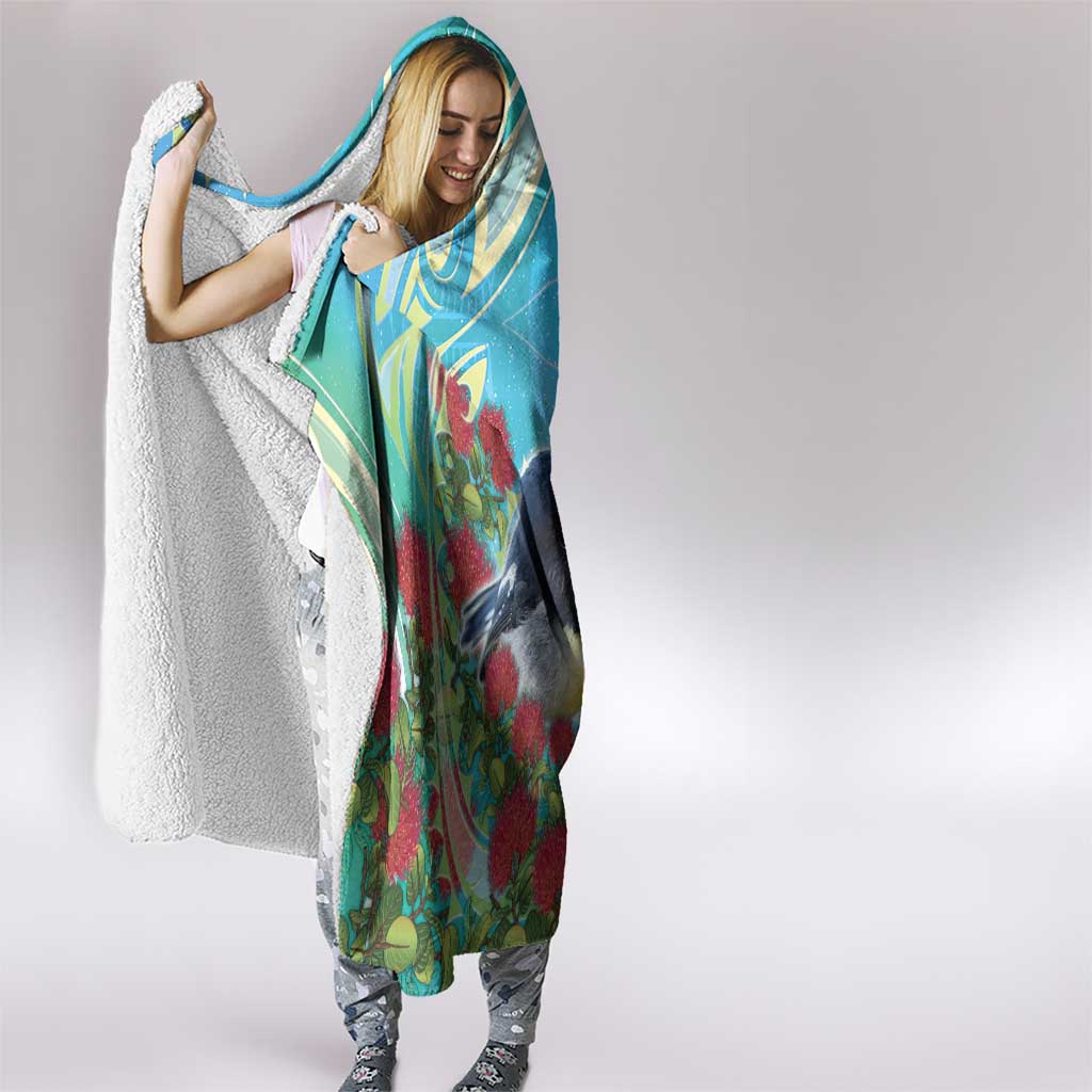 New Zealand Tomtit Hooded Blanket Maori Koru With Pohutukawa Galaxy Style - Polynesian Pride
