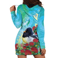 New Zealand Tomtit Hoodie Dress Maori Koru With Pohutukawa Galaxy Style LT05 - Polynesian Pride