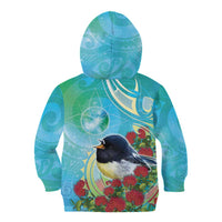 New Zealand Tomtit Kid Hoodie Maori Koru With Pohutukawa Galaxy Style - Polynesian Pride