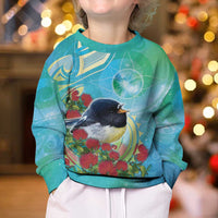 New Zealand Tomtit Kid Ugly Christmas Sweater Maori Koru With Pohutukawa Galaxy Style LT05 - Polynesian Pride