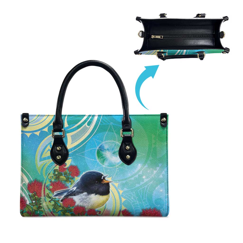 New Zealand Tomtit Leather Bag Maori Koru With Pohutukawa Galaxy Style - Polynesian Pride