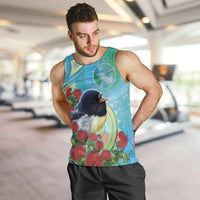New Zealand Tomtit Men Tank Top Maori Koru With Pohutukawa Galaxy Style - Polynesian Pride