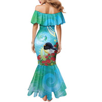 New Zealand Tomtit Mermaid Dress Maori Koru With Pohutukawa Galaxy Style LT05 - Polynesian Pride