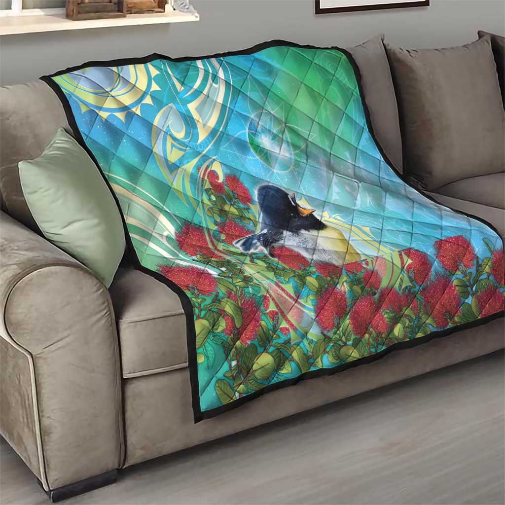 New Zealand Tomtit Quilt Maori Koru With Pohutukawa Galaxy Style LT05 - Polynesian Pride