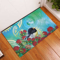 New Zealand Tomtit Rubber Doormat Maori Koru With Pohutukawa Galaxy Style LT05 - Polynesian Pride