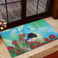 New Zealand Tomtit Rubber Doormat Maori Koru With Pohutukawa Galaxy Style LT05 - Polynesian Pride