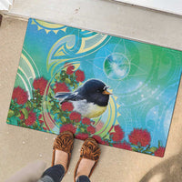 New Zealand Tomtit Rubber Doormat Maori Koru With Pohutukawa Galaxy Style LT05 - Polynesian Pride