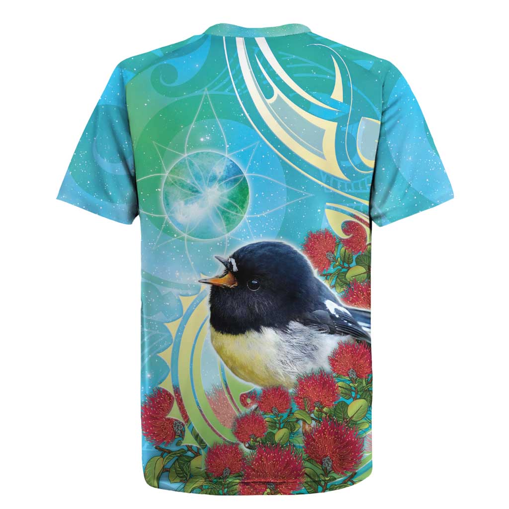 New Zealand Tomtit Rugby Jersey Maori Koru With Pohutukawa Galaxy Style - Polynesian Pride