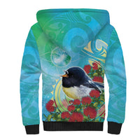 New Zealand Tomtit Sherpa Hoodie Maori Koru With Pohutukawa Galaxy Style LT05 - Polynesian Pride