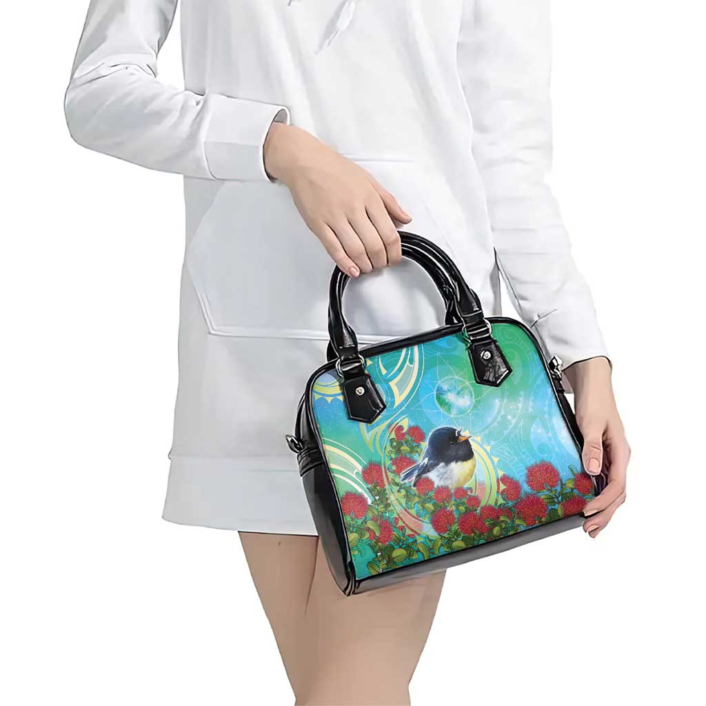 New Zealand Tomtit Shoulder Handbag Maori Koru With Pohutukawa Galaxy Style - Polynesian Pride