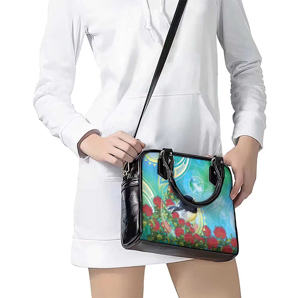 New Zealand Tomtit Shoulder Handbag Maori Koru With Pohutukawa Galaxy Style - Polynesian Pride