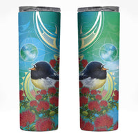 New Zealand Tomtit Skinny Tumbler Maori Koru With Pohutukawa Galaxy Style LT05 Aqua - Polynesian Pride