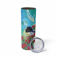 New Zealand Tomtit Skinny Tumbler Maori Koru With Pohutukawa Galaxy Style LT05 - Polynesian Pride