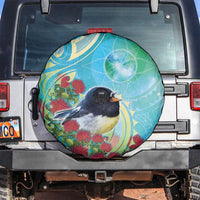 New Zealand Tomtit Spare Tire Cover Maori Koru With Pohutukawa Galaxy Style LT05 Aqua - Polynesian Pride