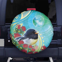 New Zealand Tomtit Spare Tire Cover Maori Koru With Pohutukawa Galaxy Style LT05 No hole Aqua - Polynesian Pride