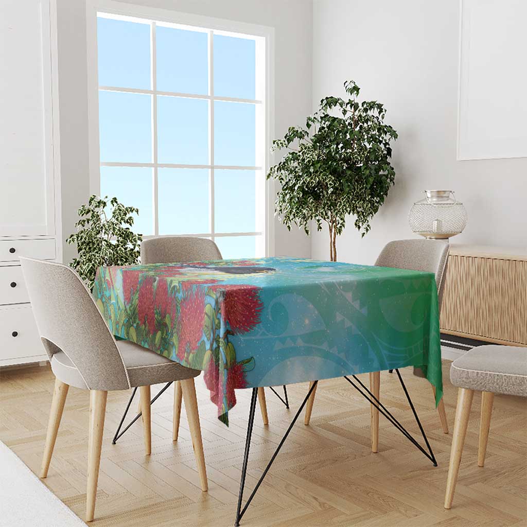 New Zealand Tomtit Tablecloth Maori Koru With Pohutukawa Galaxy Style - Polynesian Pride